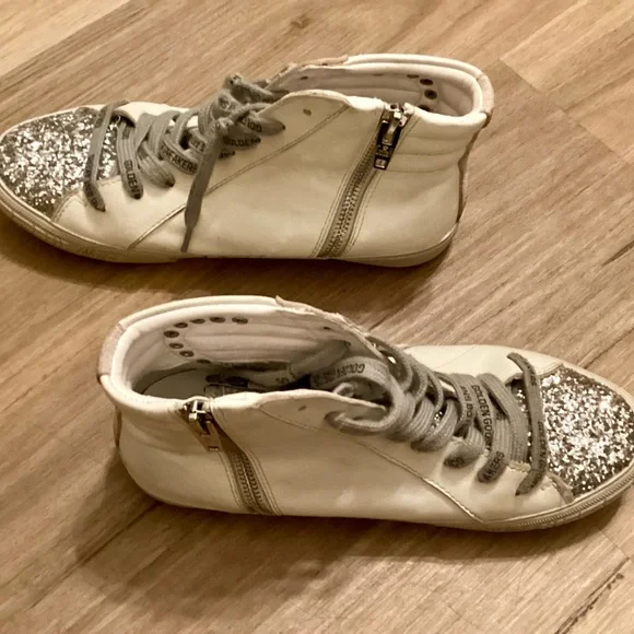 Golden Goose Deluxe Brand GGDB White and Silver High-Top Sneakers - Picture 6 of 16